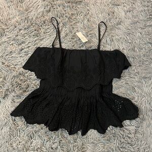 NWT GAP Womens Poplin Eyelet Ruffle Top in black color